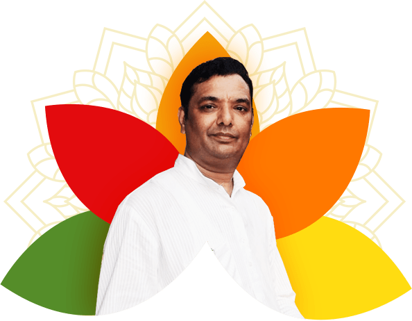 Vishhnoi ji founder of Mantra Shakti Vishnoi Sansthan with multicolor bg